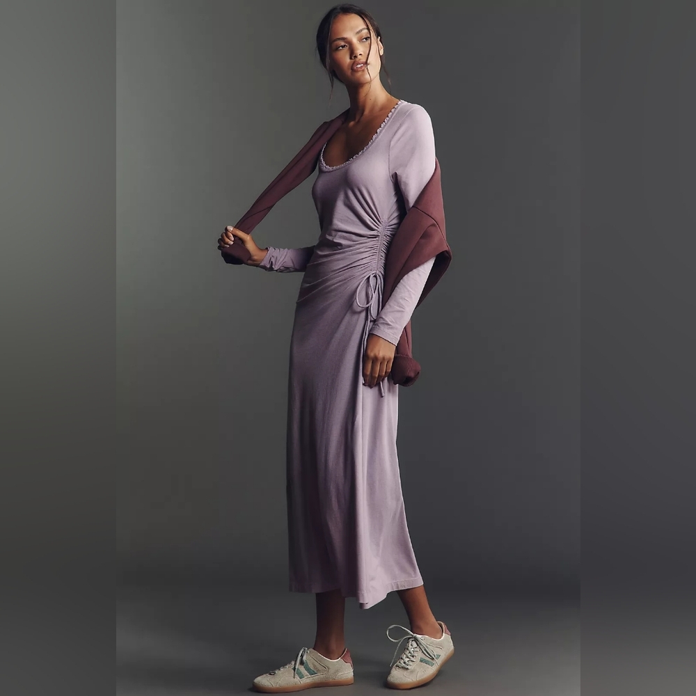 Daily Practice Long-Sleeve Side-Slit Column Midi Dress